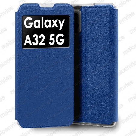 Funda para Samsung Galaxy A32 5G carcasa de cuero tipo libro funcion soporte con ventana y cierre de iman Color Azul