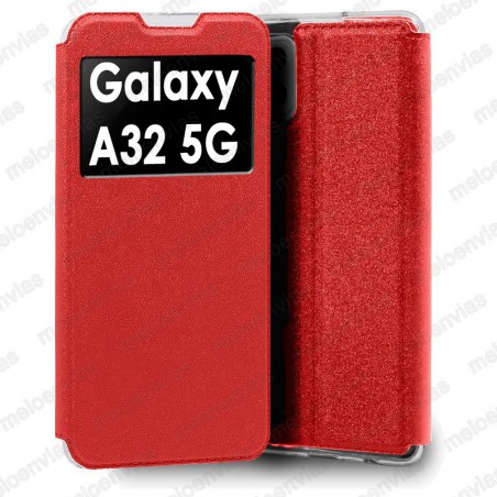Funda para Samsung Galaxy A32 5G carcasa de cuero tipo libro funcion soporte con ventana y cierre de iman Color Rojo