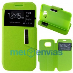 Funda carcasa cuero tipo libro para Samsung Galaxy S6 EDGE G925F funcion soporte con ventana cierre de iman Color Verde