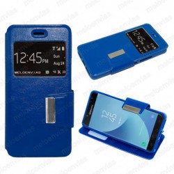 Funda para Samsung Galaxy J7 2017 carcasa de cuero tipo libro funcion soporte con ventana y cierre de iman Color Azul