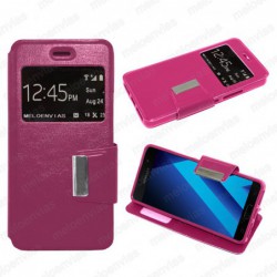 Funda para Samsung Galaxy A3 2017 carcasa de cuero tipo libro funcion soporte con ventana y cierre de iman Color Fucsia