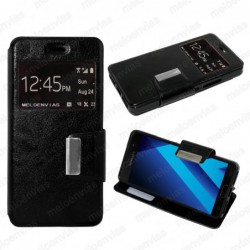 Funda para Samsung Galaxy A3 2017 carcasa de cuero tipo libro funcion soporte con ventana y cierre de iman Color Negro