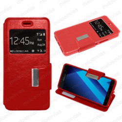 Funda para Samsung Galaxy A3 2017 carcasa de cuero tipo libro funcion soporte con ventana y cierre de iman Color Rojo