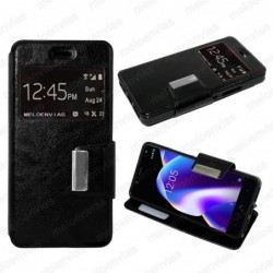 Funda para BQ Aquaris V Plus carcasa de cuero tipo libro funcion soporte con ventana y cierre de iman Color Negro