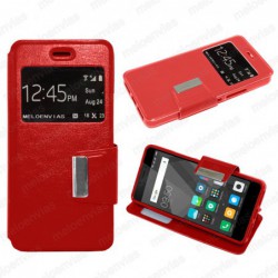 Funda para BQ Aquaris V Plus carcasa de cuero tipo libro funcion soporte con ventana y cierre de iman Color Rojo