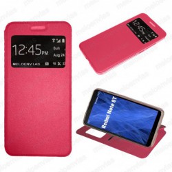 Funda para Xiaomi Redmi Note 8T carcasa de cuero tipo libro funcion soporte con ventana y cierre de iman Color Fucsia