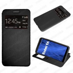 Funda para Xiaomi Redmi 9A carcasa de cuero tipo libro funcion soporte con ventana y cierre de iman Color Negro